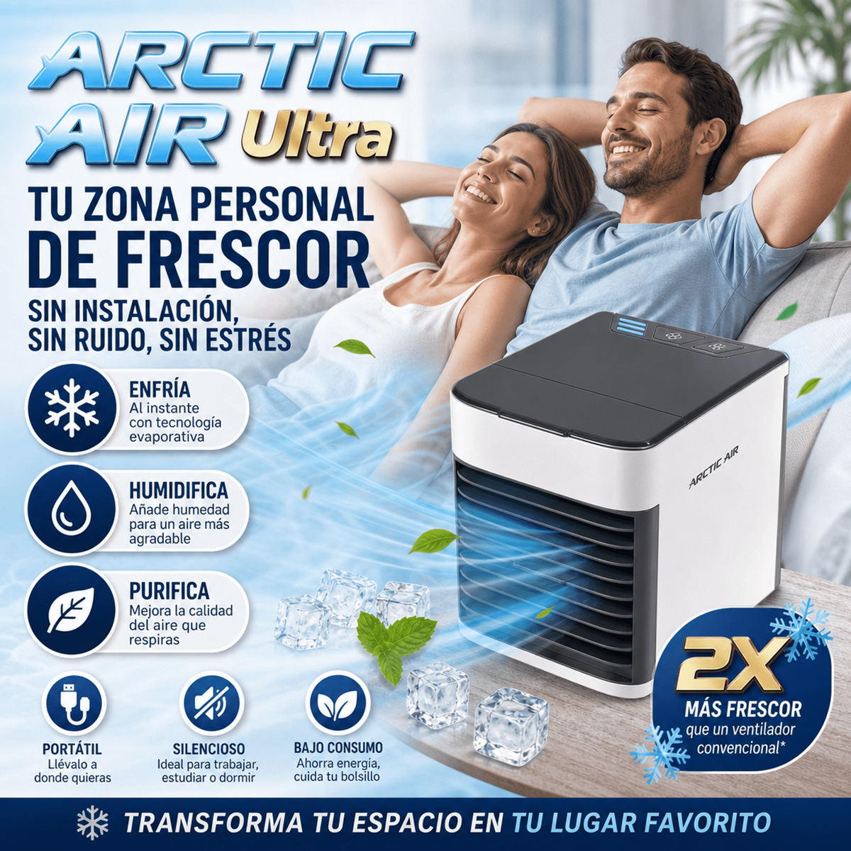 AIRE ACONDICIONADO PORTATIL 3 EN 1, (VENTILADOR, HUMIFICADOR Y ENFRIADOR) SILENCIOSO