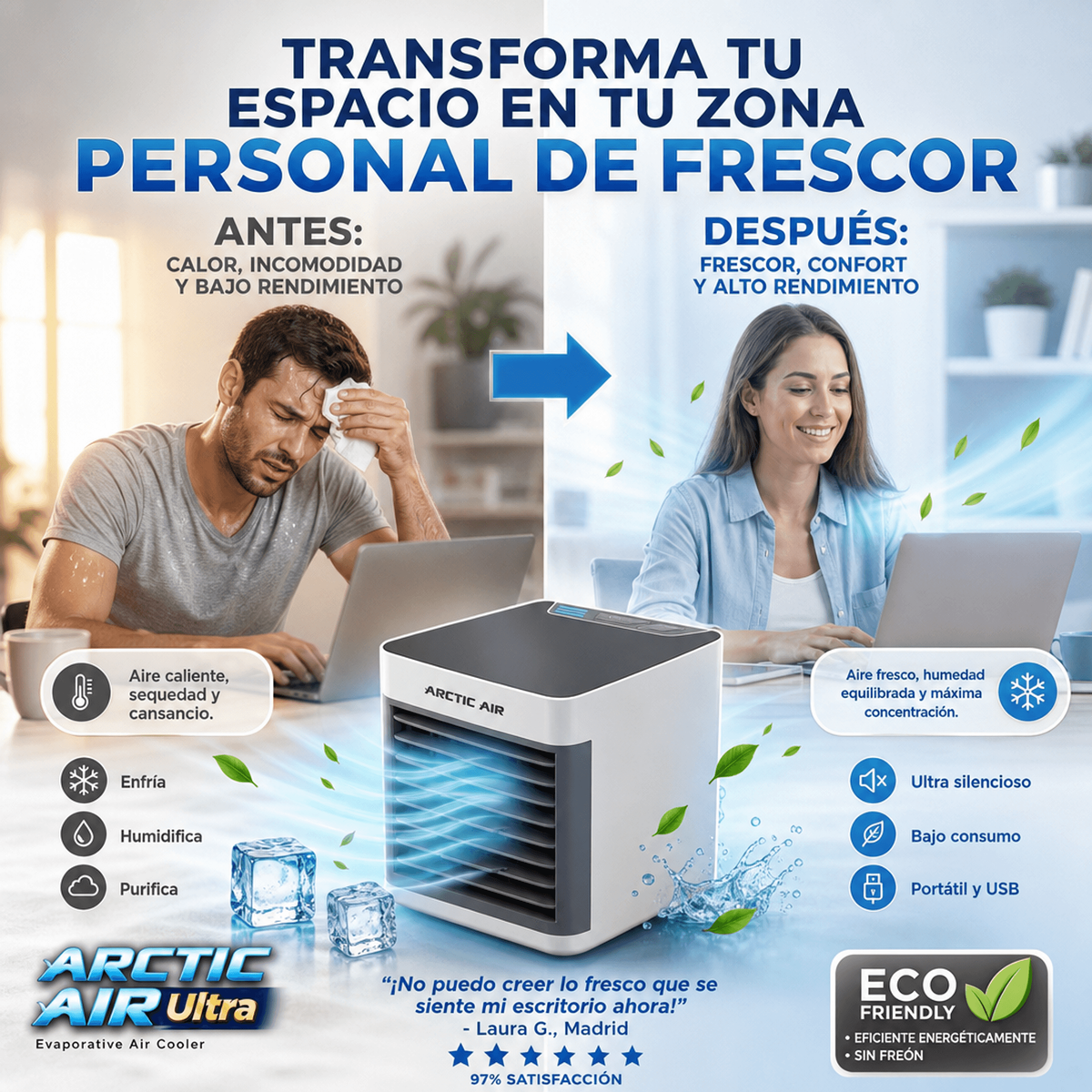 AIRE ACONDICIONADO PORTATIL 3 EN 1, (VENTILADOR, HUMIFICADOR Y ENFRIADOR) SILENCIOSO