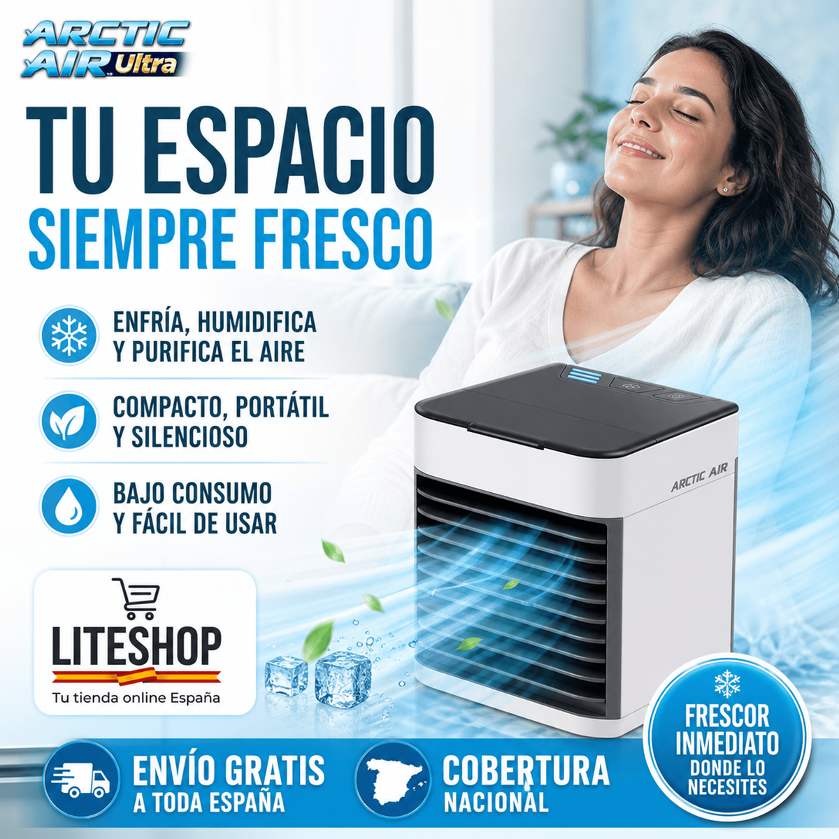AIRE ACONDICIONADO PORTATIL 3 EN 1, (VENTILADOR, HUMIFICADOR Y ENFRIADOR) SILENCIOSO