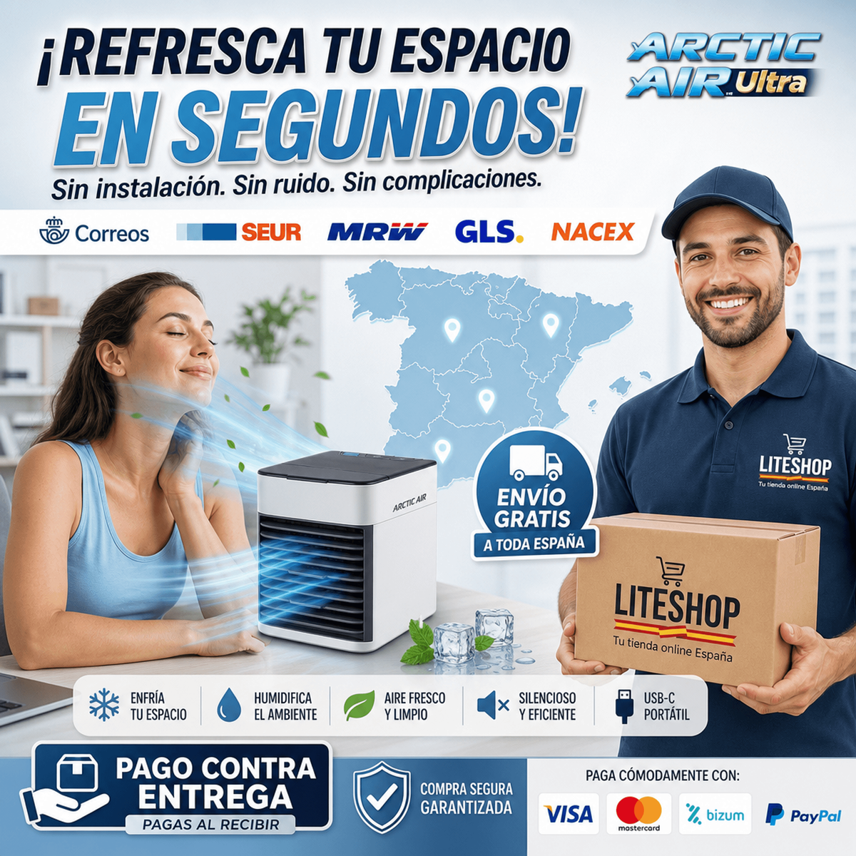 AIRE ACONDICIONADO PORTATIL 3 EN 1, (VENTILADOR, HUMIFICADOR Y ENFRIADOR) SILENCIOSO